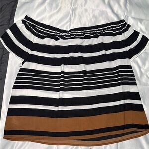 Michael Kors Off-Shoulder Striped Blouse - Black, White, and Brown